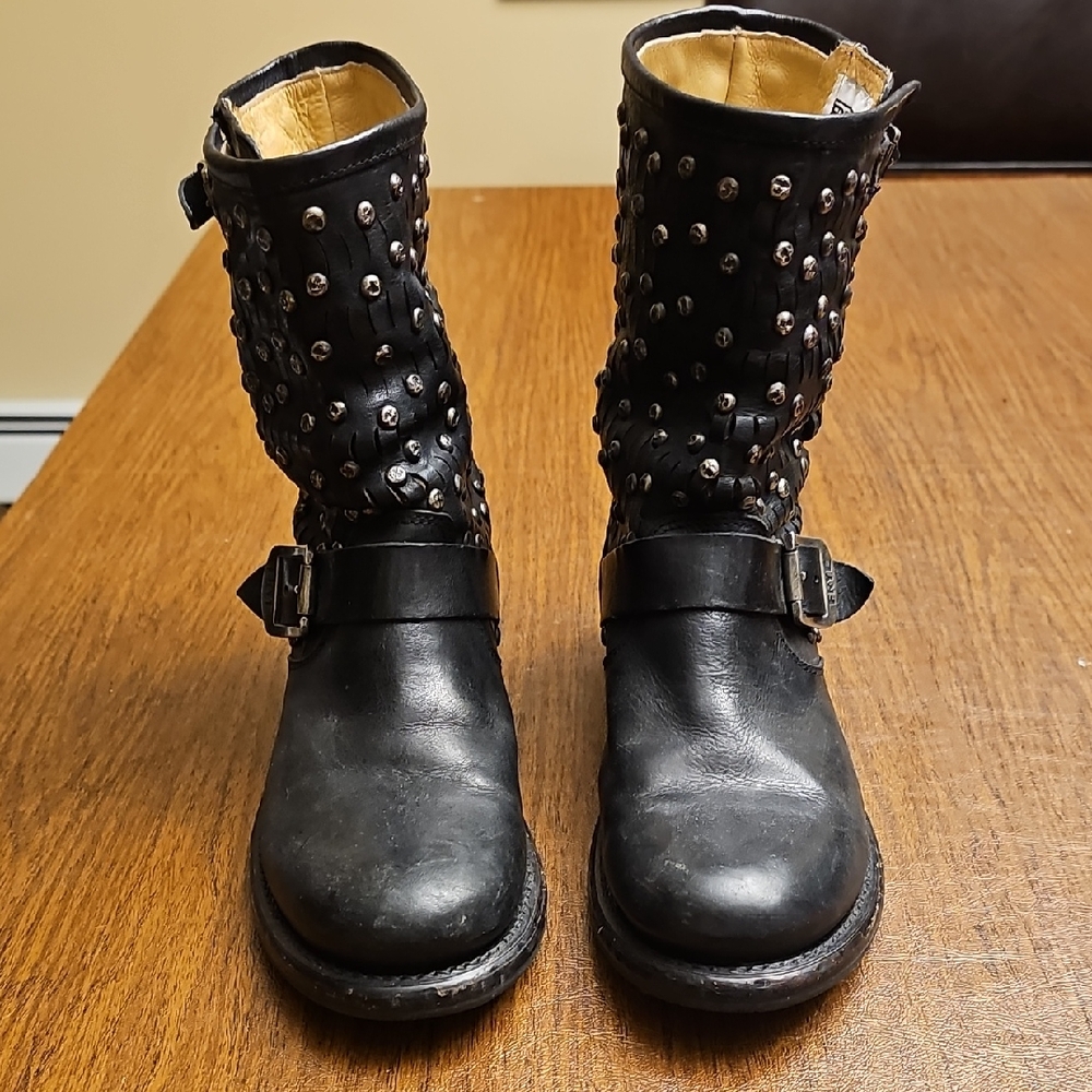 Frye Studded Black Leather Boots